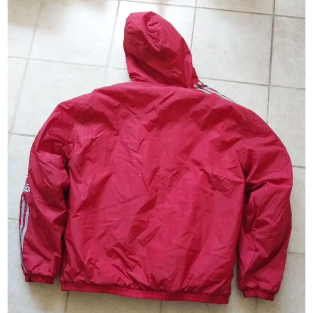 VTG Y2K Adidas Puffer Jacket Red Fleece Lined Hooded Men's Extra Large XL